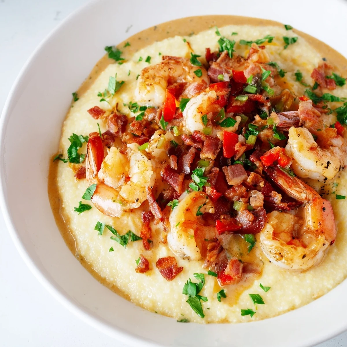 Golden, sautéed shrimp atop fresh, cheesy grits in this flavorful Shrimp and Grits recipe.