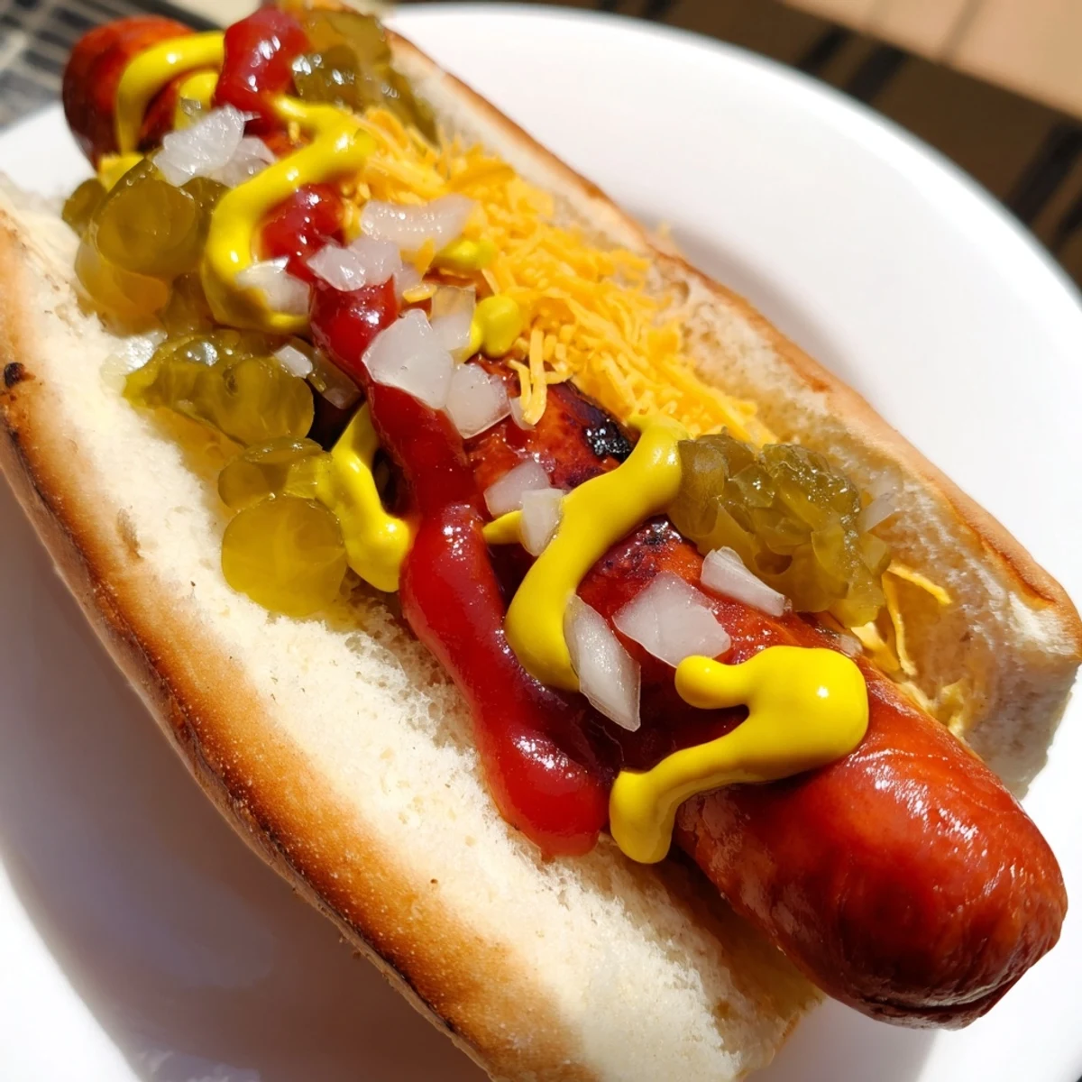 Juicy hot dogs in soft buns are topped with mustard and relish, ready to eat.