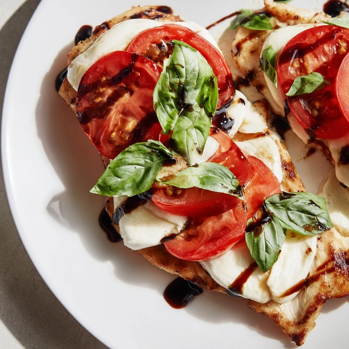 Sizzling Caprese Chicken Skillet features juicy chicken breasts topped with bubbling mozzarella, vibrant tomatoes, and a sweet balsamic drizzle.