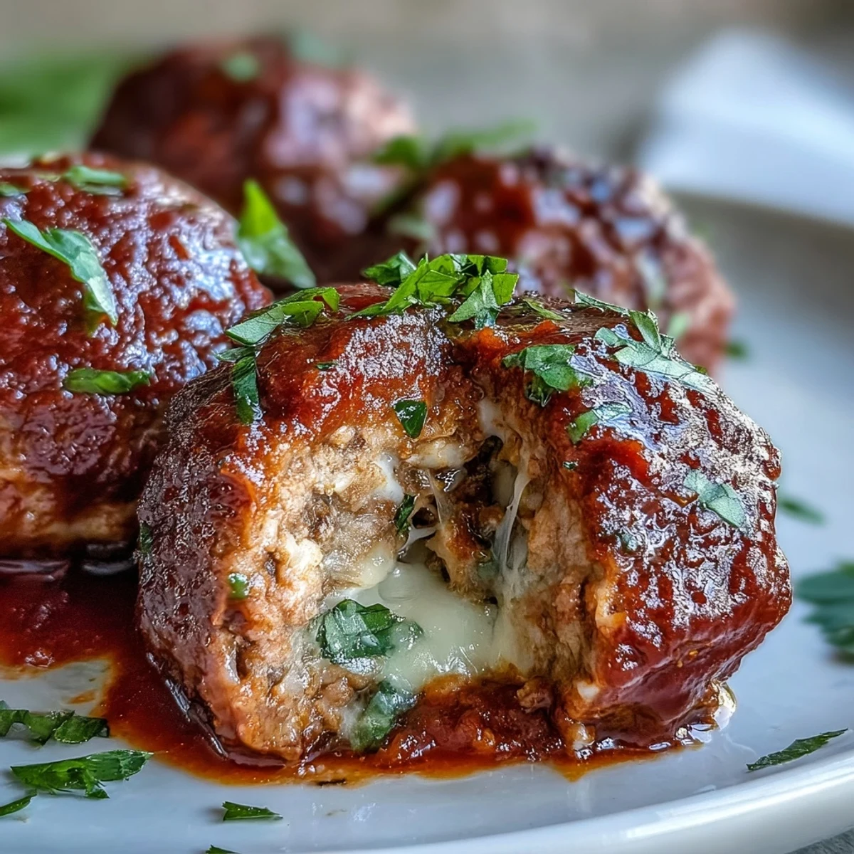 Baked gluten-free meatballs packed with fresh garlic and herbs, smothered in a classic tomato sauce and ready to serve.