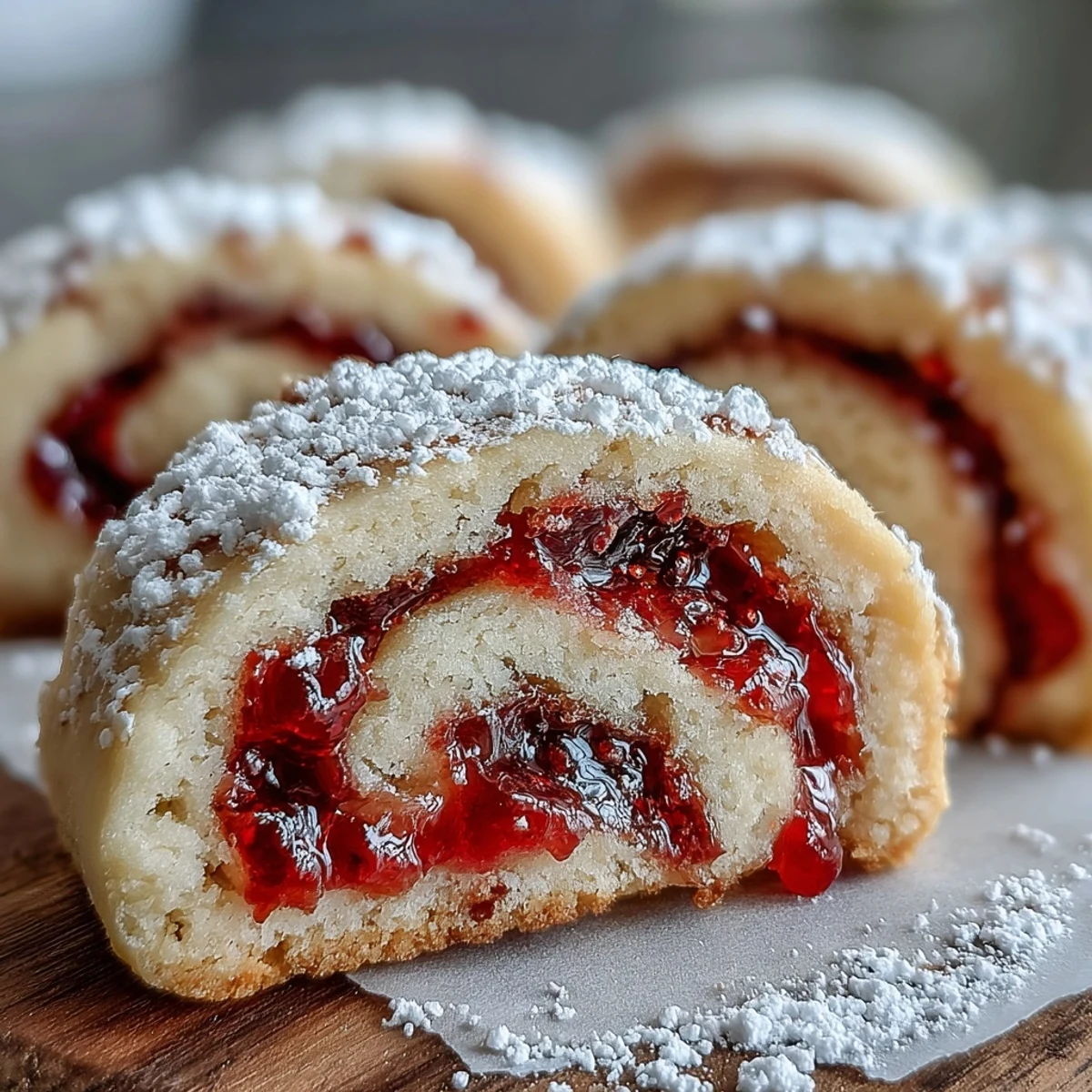 Golden Raspberry Swirl Shortbread Cookies on a cooling rack have jammy centers and crisp, buttery edges, perfect for teatime.
