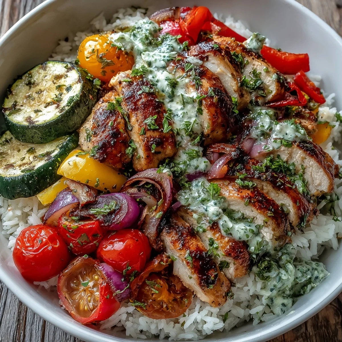 Sliced Lemon Herb Roasted Chicken served over rice and roasted cherry tomatoes, perfect for a healthy weeknight dinner.