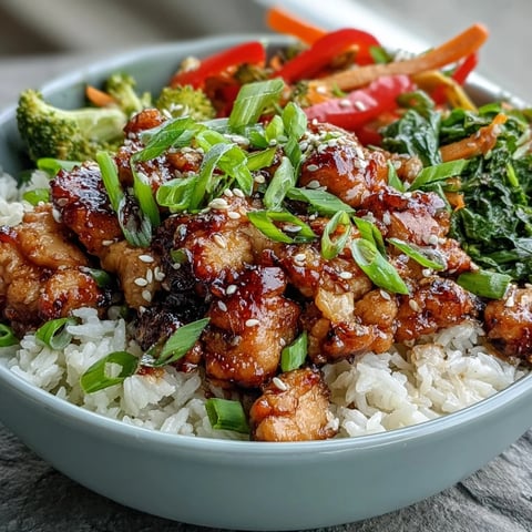 Golden-brown chicken and crisp vegetables over fluffy white rice in a white bowl, ready to serve.