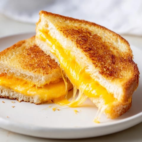Crispy, buttery crust encasing warm, melted cheese in this simple grilled cheese sandwich.