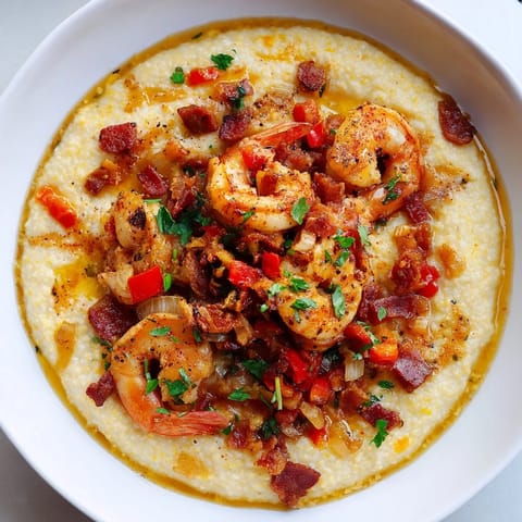 Picture a bowl of warm Shrimp and Grits, the shrimp perfectly cooked, over cheesy grits.