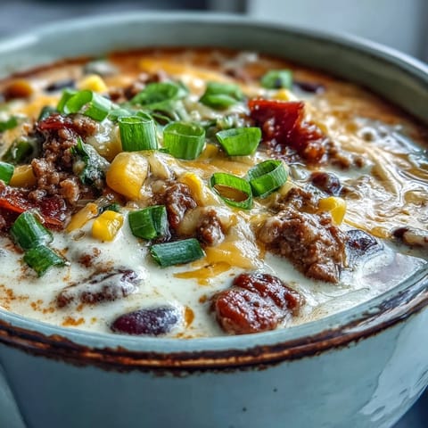 Creamy Taco Soup in rustic bowls, topped with melted cheddar, sour cream, and tortilla chips alongside lime wedges for dipping.