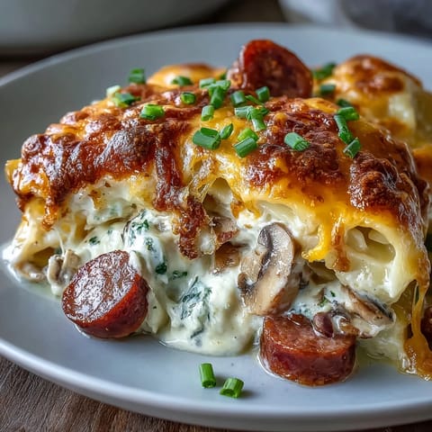 This slow-cooked Crockpot Pierogi Casserole with Kielbasa is served piping hot from the crockpot, perfect for a cozy family dinner.