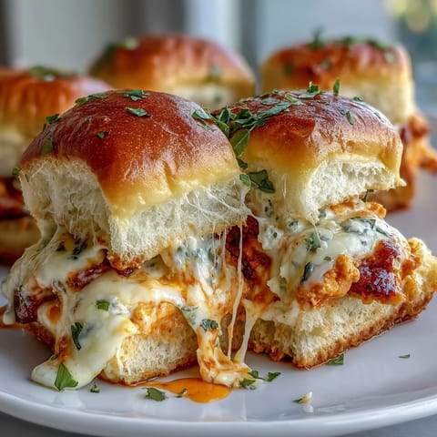 Sizzling cheesy Pizza Dip Sliders on a wooden serving board, perfect for game day parties alongside celery sticks and extra ranch dip.