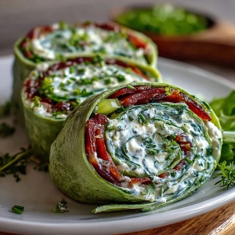 Bite-sized spinach pinwheel wraps with herb cream cheese, packed with fresh veggies and vibrant colors for a healthy snack.