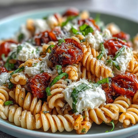 Creamy Caprese Pasta with Burrata features ripe tomatoes, fresh basil, and silky cheese in a vibrant summer dish.