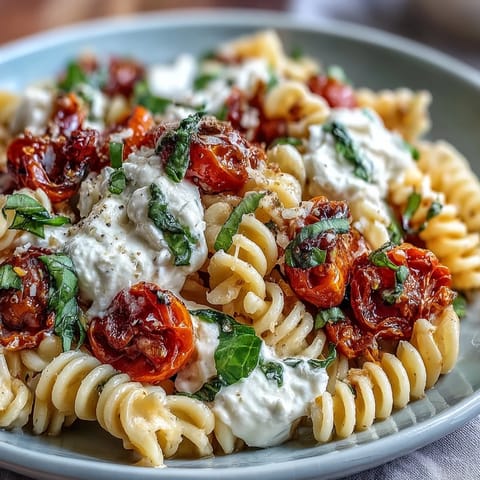 Al dente pasta tossed with bursting cherry tomatoes, fragrant basil, and rich burrata creates a refreshing vegetarian meal.