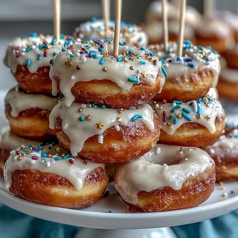 Graduation party donut tower with colorful sprinkles, a sweet, edible centerpiece.