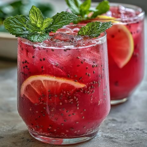 Refreshing dragon fruit lemonade, bursting with citrus and healthy chia seeds.