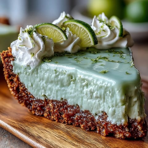Creamy, tangy no-bake key lime pie filling poured into a golden graham cracker crust.