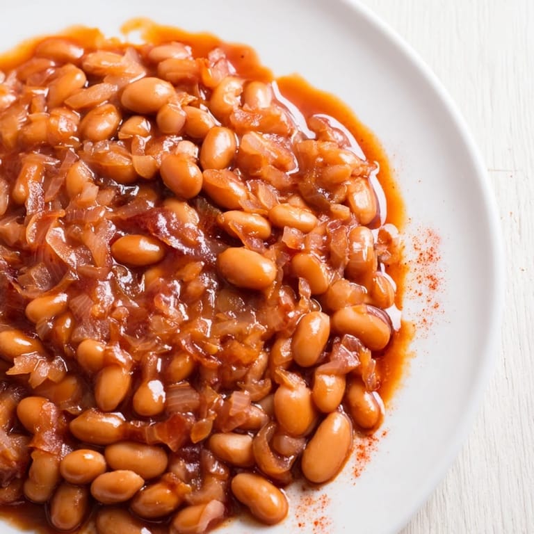 Homemade Baked Beans in a rustic casserole, ready to be scooped up and enjoyed with friends and family.
