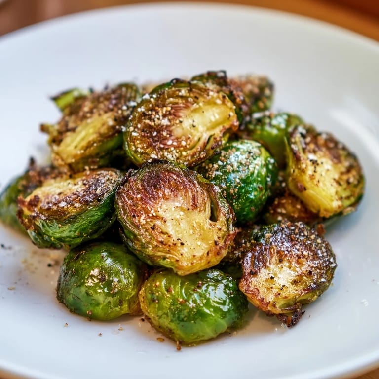 Hot, flavorful Roasted Brussels Sprouts, showcasing their crispy edges, a simple yet savory vegetarian meal.