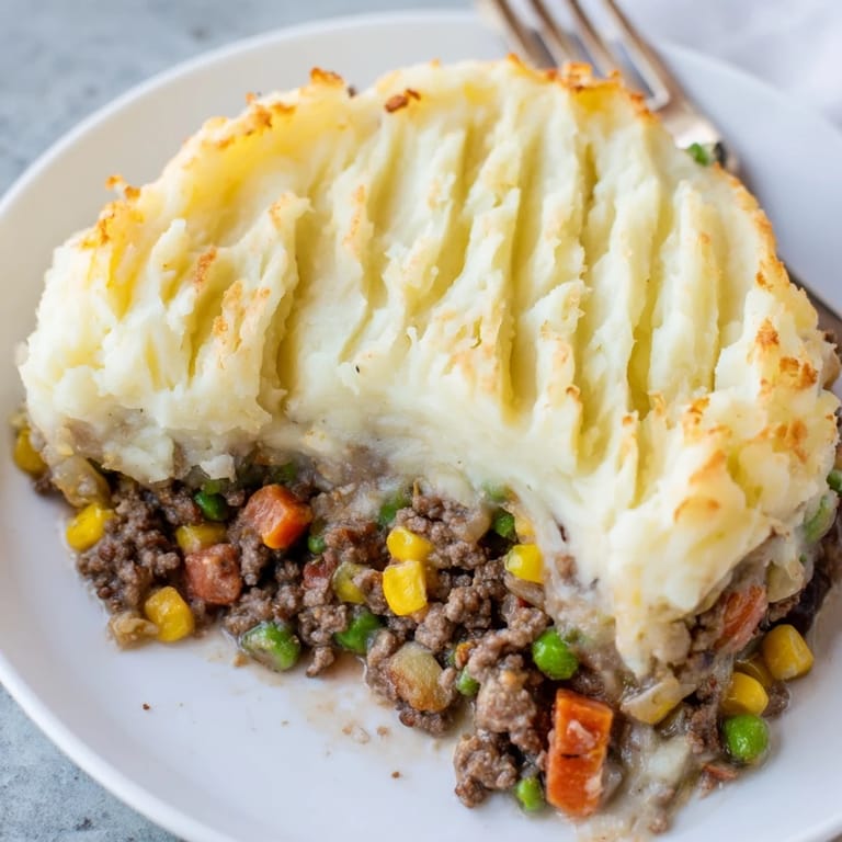 Creamy mashed potato topping blankets the savory ground meat mixture of this delicious Shepherd's Pie.