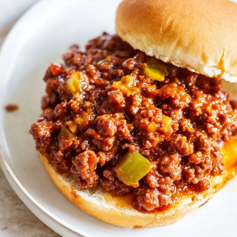 A close-up of a delicious and messy Sloppy Joe sandwich, ready for a quick and easy dinner.