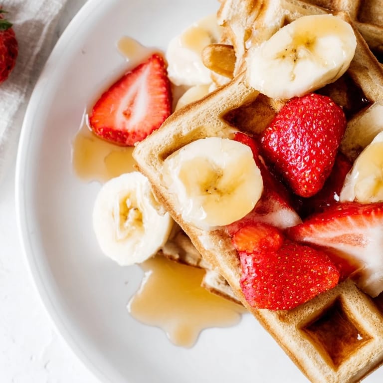 Fluffy and delicious homemade waffles, perfect for a weekend breakfast with family.