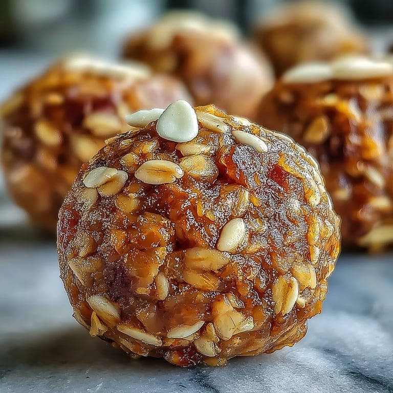 A close-up of no-bake Ginger Turmeric Energy Balls showing their textured, oat-and-date interior, with hemp seeds and a sprinkle of cinnamon for a nourishing, gluten-free treat.