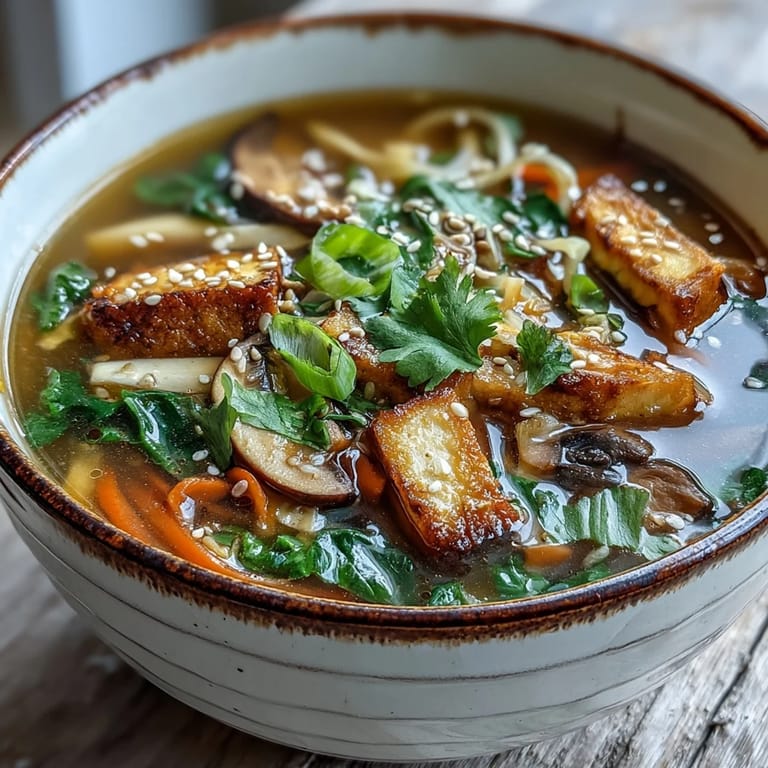 Hearty Ginger-Miso Winter Soup with napa cabbage and tofu, ready to warm a chilly evening.