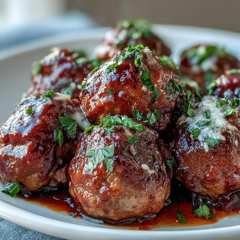 Slow Cooker Peach Glazed Meatballs on a rustic wooden platter with toothpicks, perfect for a party appetizer.