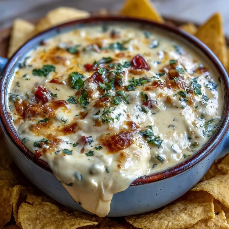 Creamy Queso Dip in a serving bowl with green onions, ready for a game day party.