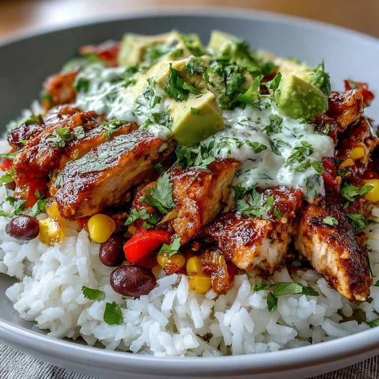 Colorful Cajun Chicken Bowl is topped with corn, black beans, and bell peppers, ready to be enjoyed for dinner.