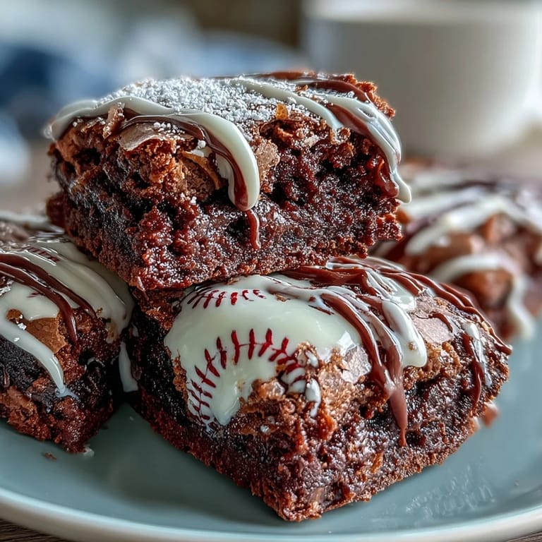 Mini brownie bites with white icing laces, a fun and tasty baseball-inspired dessert for fans and kids.