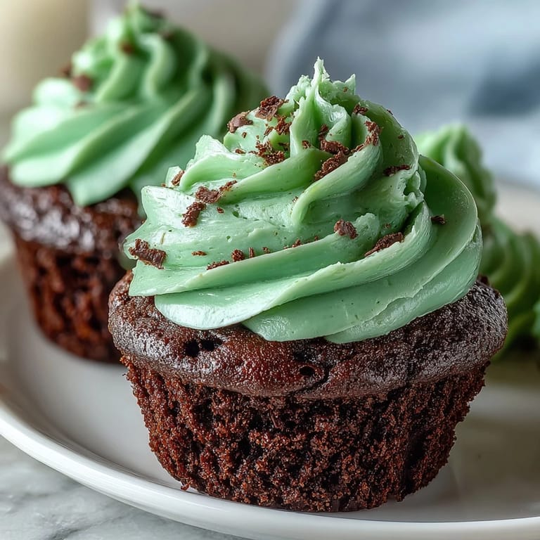 Moist green velvet cupcakes featuring a hint of cocoa, beautifully frosted with creamy cream cheese icing for a vibrant St. Patrick's Day dessert.