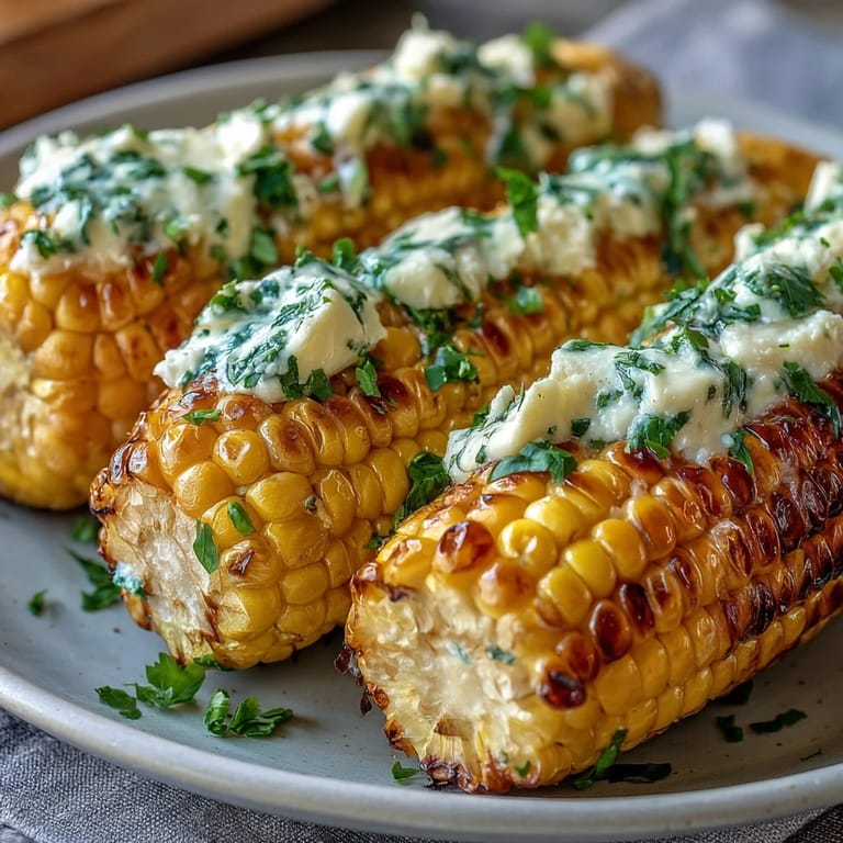 Golden corn on the cob cooked in the microwave and coated with melted garlic butter, garnished with fresh parsley for a simple, flavorful side.