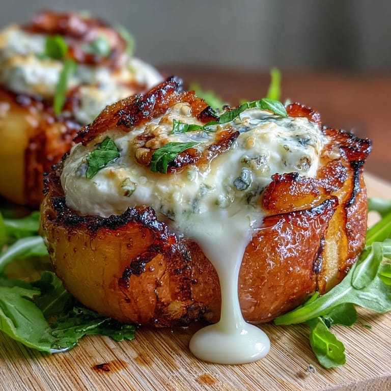 Creamy burrata paired with sweet grilled peaches, fresh basil, and tangy balsamic in a vibrant salad.