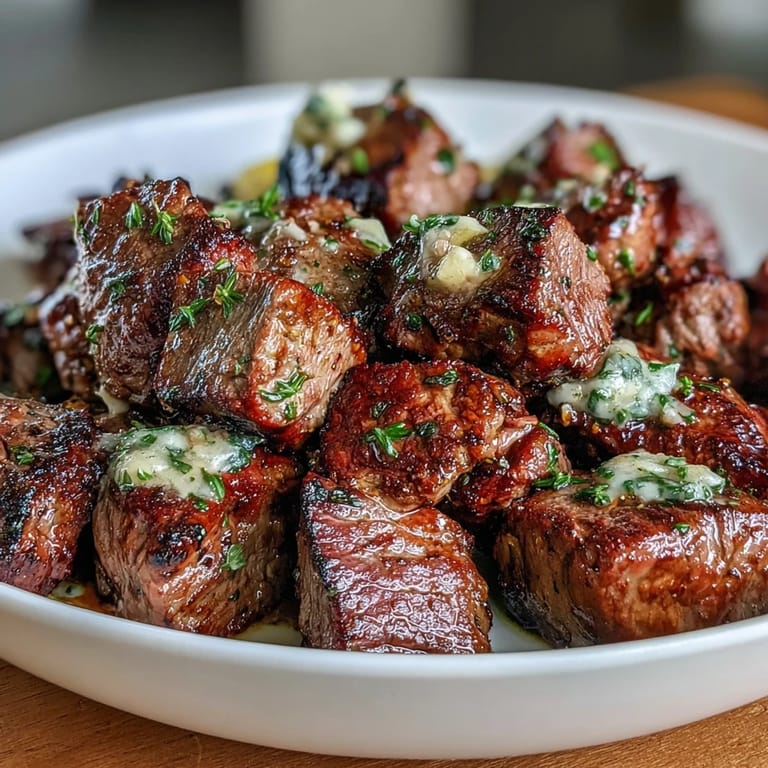 Juicy garlic herb steak bites cooked in one pan with savory butter and parsley, ideal for a flavorful low-carb meal.