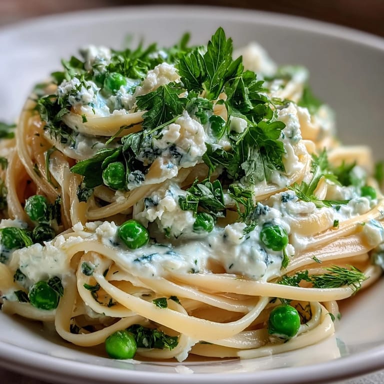 Fresh linguine tossed with ricotta, lemon, and peas, a creamy spring pasta with vibrant citrus flavor