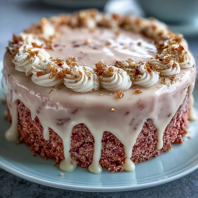 Indulgent Rosé Velvet Cake adorned with delicate, shimmering gold accents.