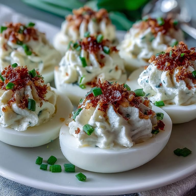 Close-up of a vibrant everything bagel deviled egg, ready to enjoy.