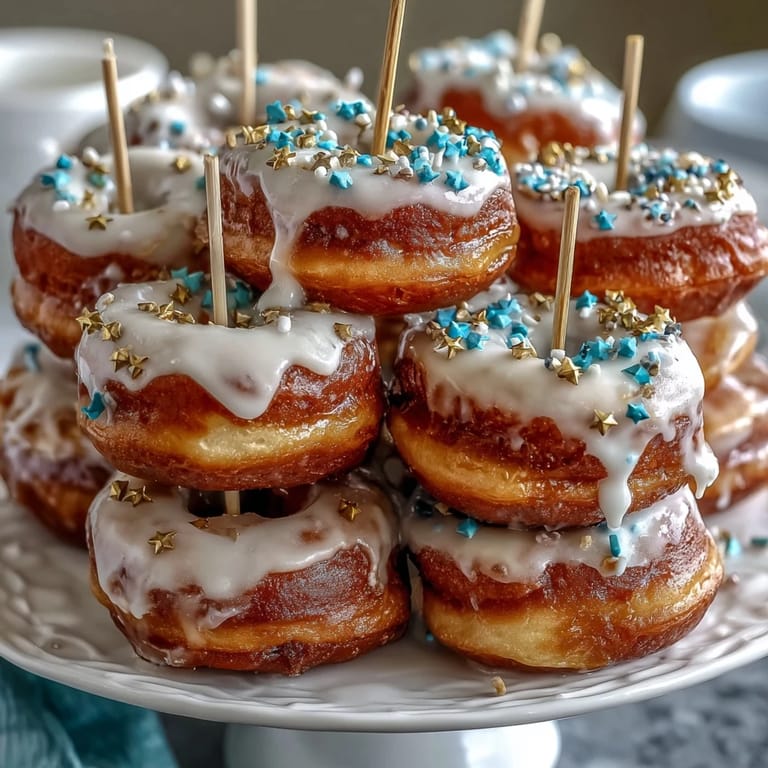 Visually stunning donut tower celebrating with friends, topped with festive sprinkles.