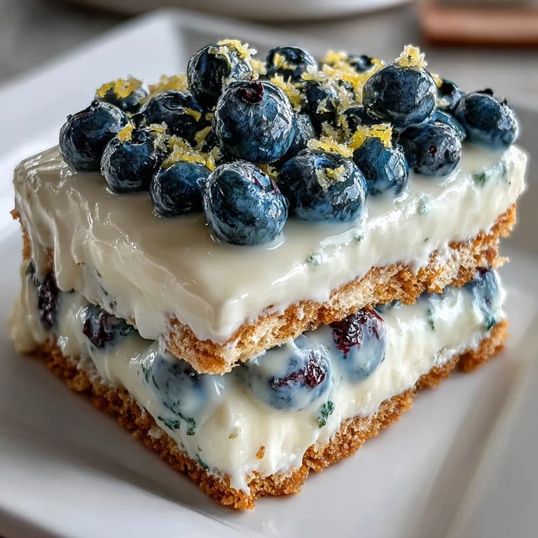Dreamy layered Lemon Blueberry Icebox Cake, a perfect no-bake family dessert.
