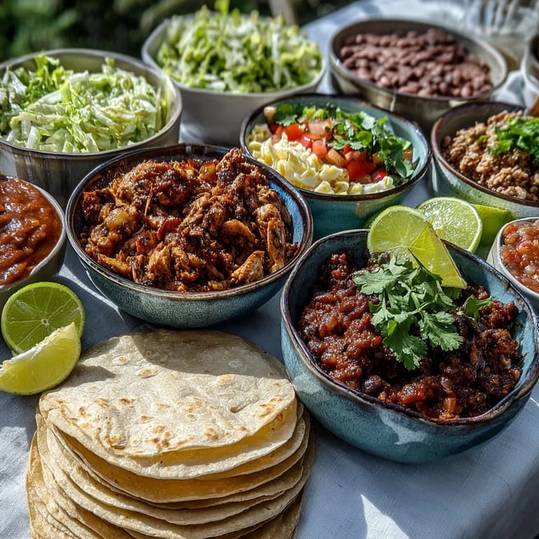 A bountiful outdoor DIY Taco Bar ready for a festive, interactive summer gathering.